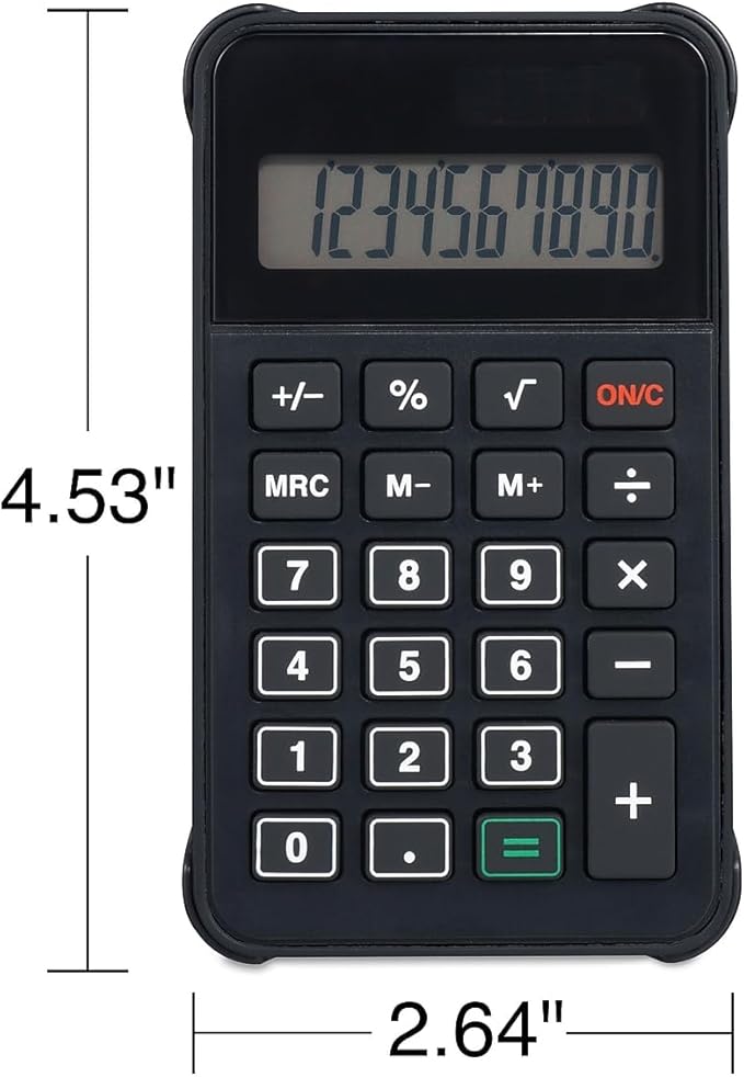 Staples 10-Digit Battery & Solar Basic Pocket Calculator, Black