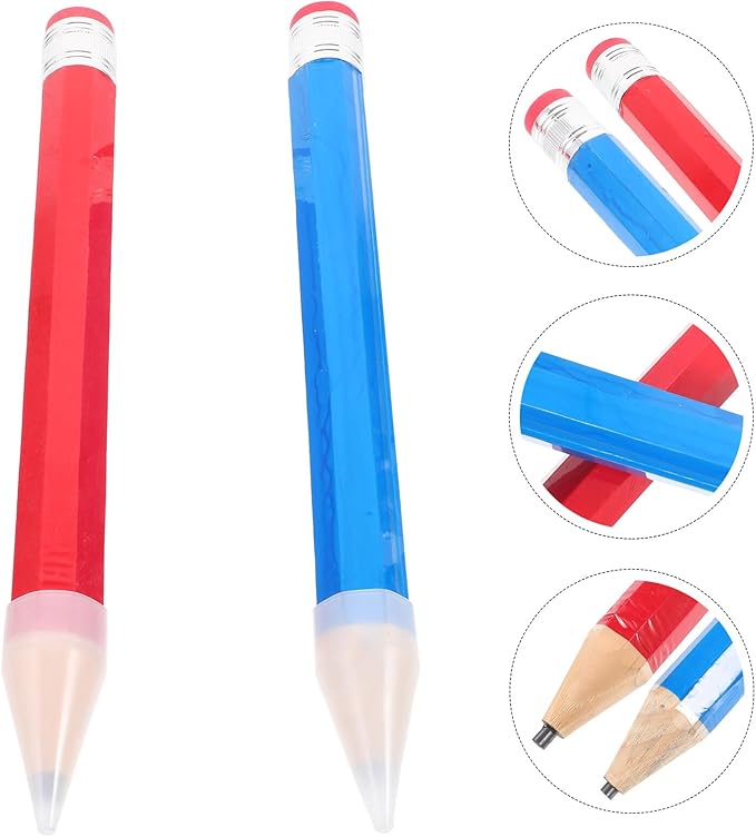 Alipis 2pcs Extra Large Wooden Lead Pencils, Beginner Jumbo Pencils in Blue and Red, Enjoyable Writing and Drawing Supplies for Preschoolers and Craft Activities