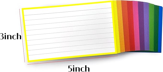 PPAPPAPPIYO 100 Pack 3x5 Ruled Index Cards, Extra Thick 260gsm White Cardstock, Colorful Borders with Ruled Front and Blank Back, Heavyweight Flash Cards for Study, Recipes, and Organization