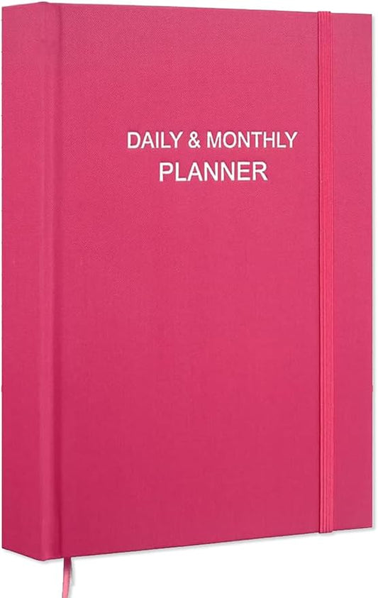 Daily & Monthly Planner for 2026 or Anytime - ADHD Planner Two Pages Per Day, Daily Planner Undated to Increase Focus, Eliminate Overwhelm, Achieve Your Biggest Goals, 5.8'' × 8.3'', Pink