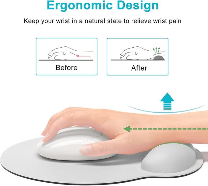 Dapesuom Ergonomic Mouse Pad with Wrist Support, Comfortable Memory Foam Wrist Rest for Easy Typing Pain Relief, Cute Computer Gaming Desktop Mouse Mat with Non-Slip Base for Laptop, Office, Gray