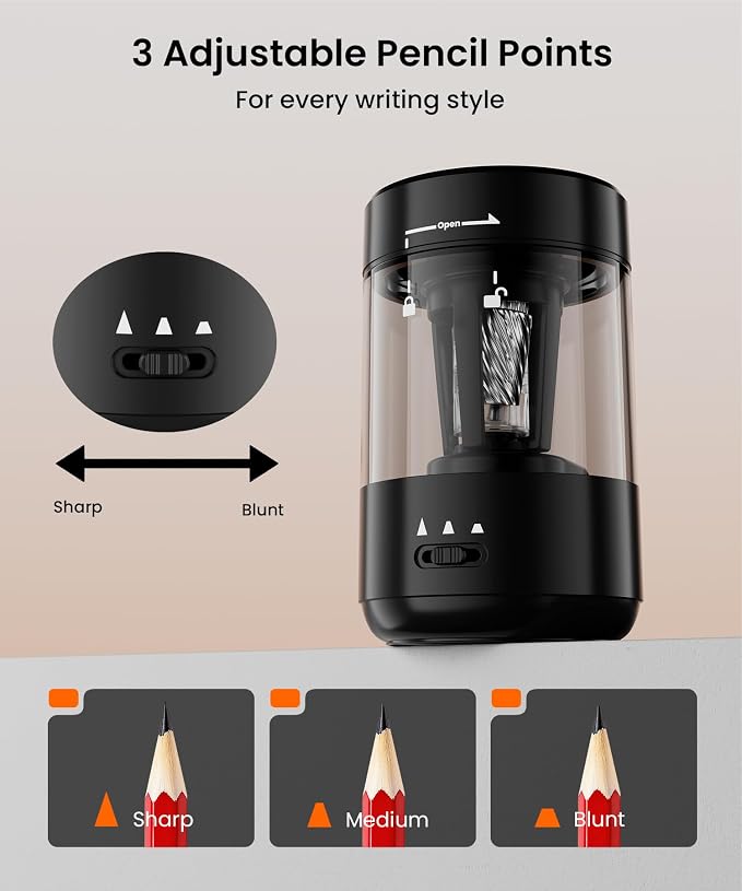 Electric Pencil Sharpener for Classroom, Fully Automatic, Black