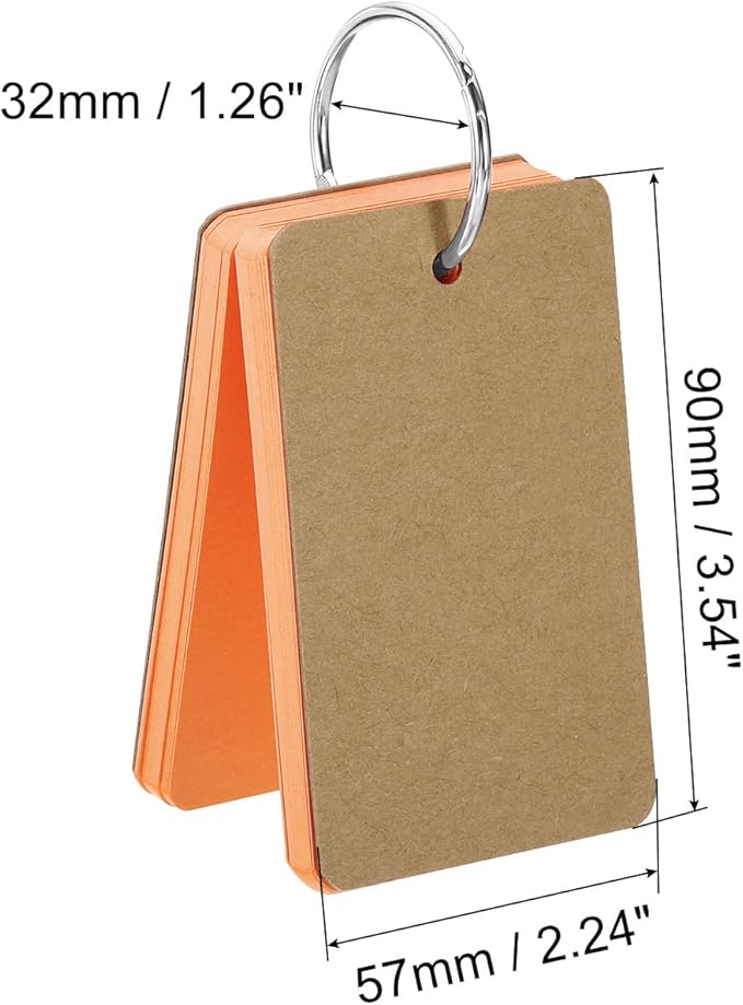 PATIKIL Blank Index Cards with Ring, 300Pcs Colored Blank Flash Card 3.5" x 2" Note Card Study Card for Memory Learning Studying Office Supplies, Orange