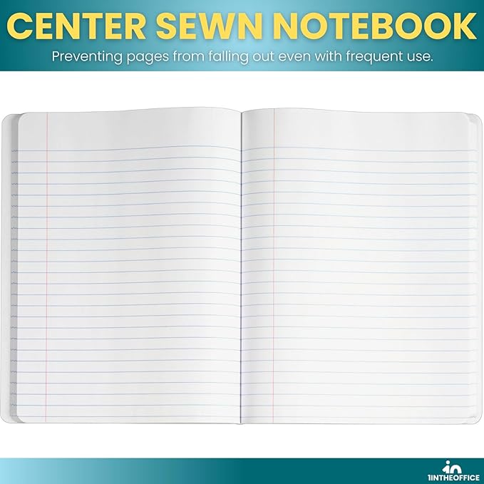 1InTheOffice Composition Notebook Wide Ruled, Wide Ruled Notebook, Marble Notebook, 7 1/2" x 9 3/4", 100 Sheets/Pack, Blue, 2 Pack
