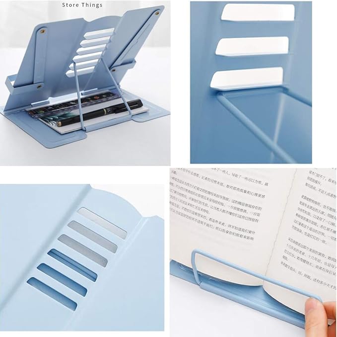 Metal Adjustable Book Stands, Adjustable Reading Stand Book Holder Stand Cookbook Reading Desk Portable Sturdy Bookstands - Music Books Textbooks Recipe, White