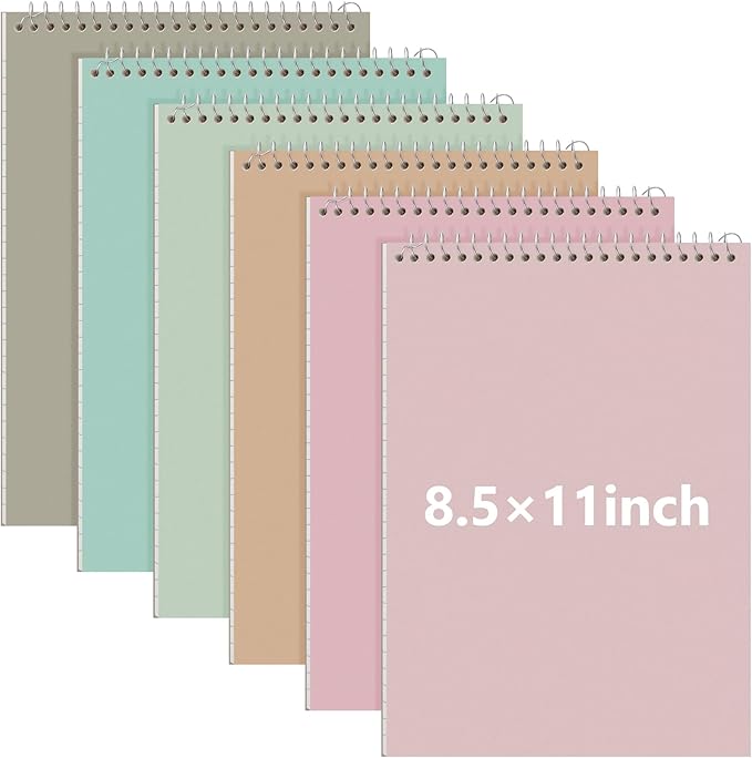 Resurhang 6 Pack 8.5 x 11'' Top Bound Office Steno Book Wide Ruled Double Sided Spiral Notebooks Reliable White Paper 70 Sheets/Pad Pastel Colors Covers for Writing School Notes(Bohemian Color)