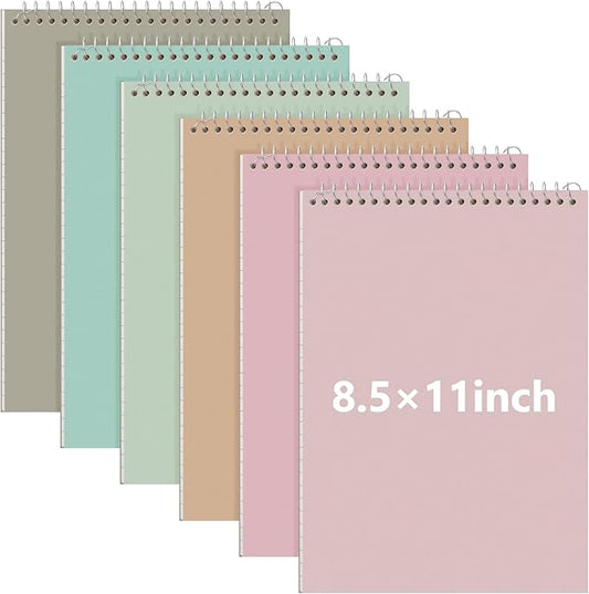 Resurhang 6 Pack 8.5 x 11'' Top Bound Office Steno Book Wide Ruled Double Sided Spiral Notebooks Reliable White Paper 70 Sheets/Pad Pastel Colors Covers for Writing School Notes(Bohemian Color)
