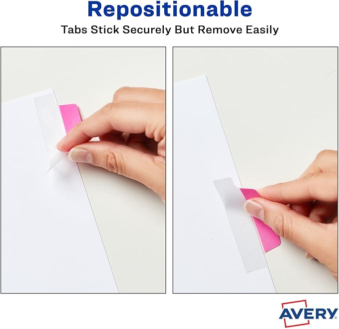 Avery Margin Ultra Tabs, 2.5" x 1", 2-Side Writable, Neon Colors, 24 Repositionable Tabs, 72 Packs (74767)