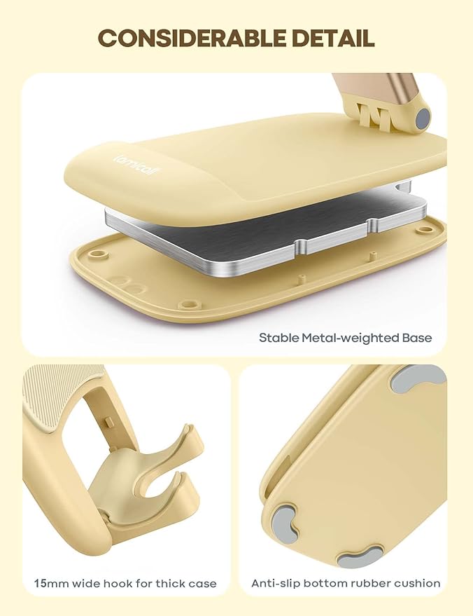 Lamicall Phone Stand for Desk - Cell Phone Holder Desk Accessories Desktop Office Must Have, Compatible with iPhone 15 14 13 Pro Max Mini, 12 11 XR X 8 7 6 Plus SE, 4-8'', Yellow