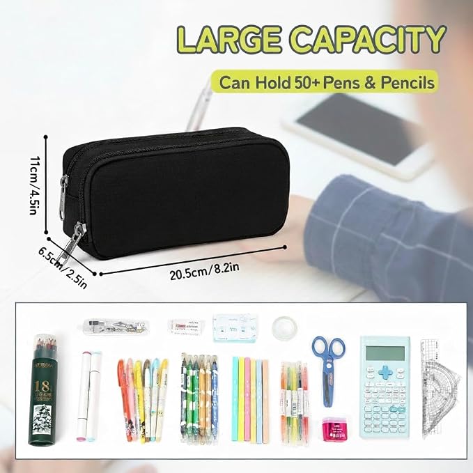 Della Gao Pencil Case, Large Pencil Pouch Nylon Pencil Box | Office Stationery Organizer, Multifunctional Pencil Bag for Men Women