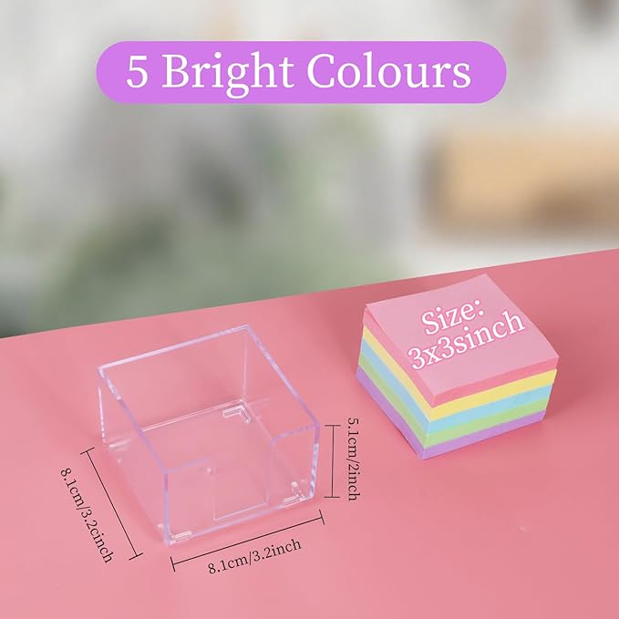 Buqoo Clear Silver Desktop Mmeo Holder Cute Acrylic Sticky Notes Dispenser 3.9×3.9 Inches Office Memo Pad Holder for Desk