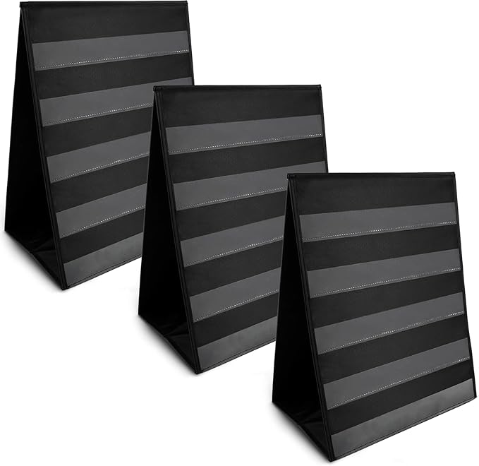 Essex Wares - 3 Pack - 13" Wide x 17" Tall Tabletop Pocket Chart, Black - Double Sided with 5 Straps Each - Reusable Pocket Chart Stand for Classroom - Easy to Use, Foldable Tabletop Chart Stand