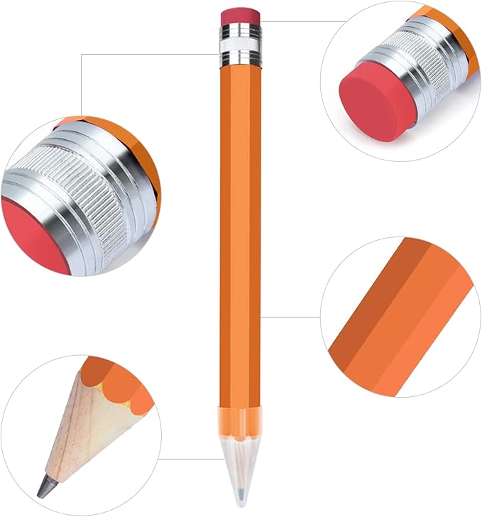 Wooden Jumbo Pencils for Prop/Gifts/Decor - 14 Inch Funny Big Novelty Pencil with Cap(Orange Red) for Schools and Homes