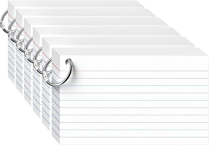 300 Count White Index Cards 3x5 Inch with Ring, Heavy Weight Flash Cards, Note Taking Supplies, Portable Note Cards, Study Flashcards for Students & Teachers, Office Home School Study Supplies