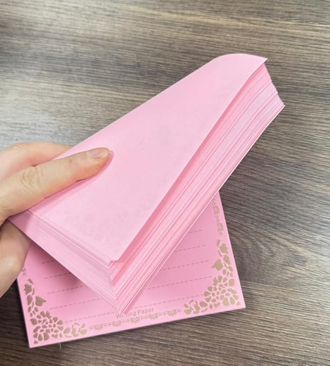 100 Sheets Pink Rabbit Stationery Lined Paper,A5 Stationery Writing Paper with Antique Border Design,Letter Size (Unpunched) Ruled Filler Paper for Writing Letters,Vintage Invites