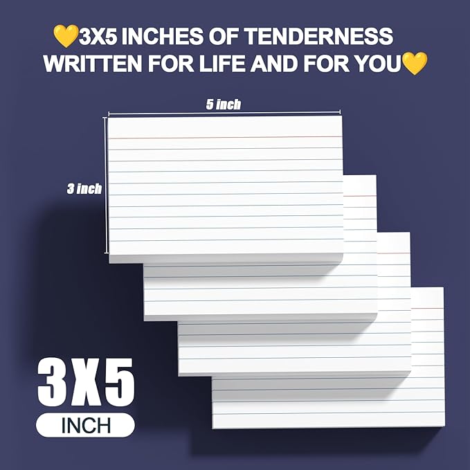 Index Cards 3x5 Inch - 300 Count Ruled Index Flash Cards for Studying, Lined Index Note Cards 3x5 Flashcards, Notecards 3 x 5 Lined Small Index Cards Ruled White 3x5 Cards for Office, School, Home