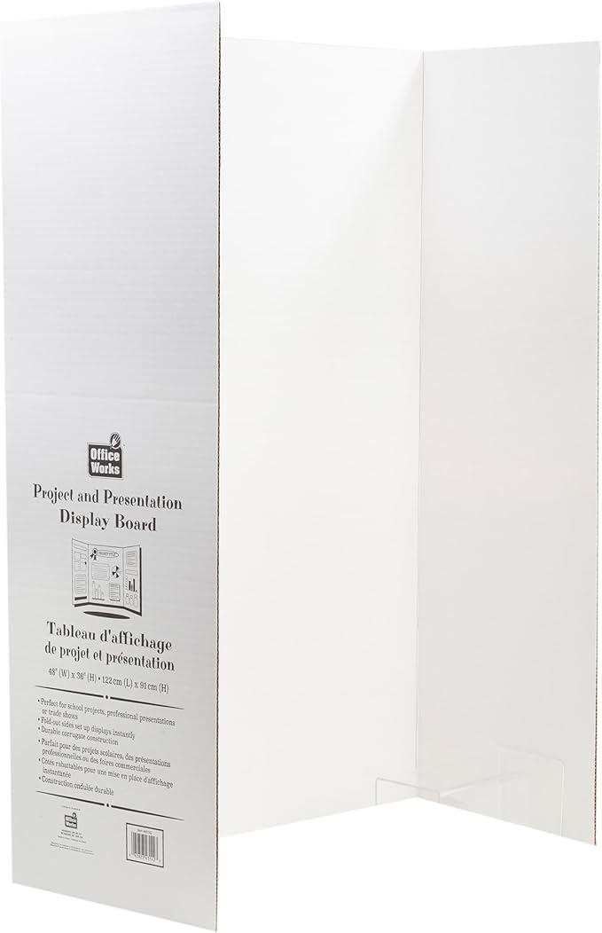 Desk Tech Large Tri-Fold Presentation Board - 36 x 48 inches - Sturdy Corrugated Paper - White - Perfect for School Projects, Exhibitions, Workshops, 4 Pcs