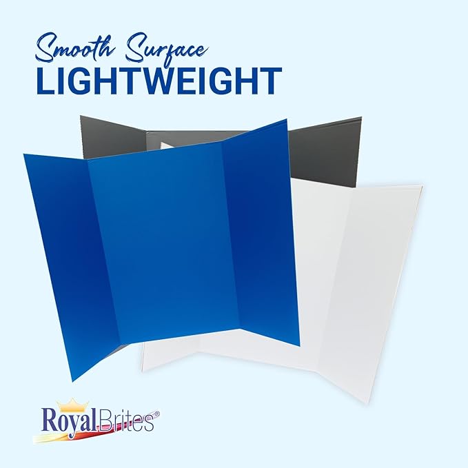 Royal Brites 1-Ply Corrugated Tri-fold Project Display Board 36" x 48", Exhibition, Presentation, & Science Fair Display Boards, Lightweight Tri-Fold Board with Smooth Surface, Blue/Kraft, Pack of 12