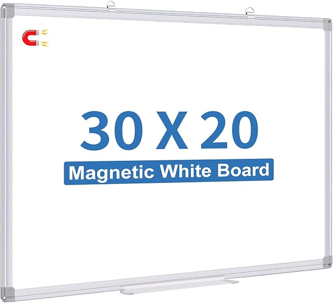 Double Sided White Board Dry Erase, 30 x 20 inch Magnetic Dry Erase Board Whiteboard for Wall, Aluminum Frame Wall-Mounted or Hanging Whiteboard Marker Board Writing Board