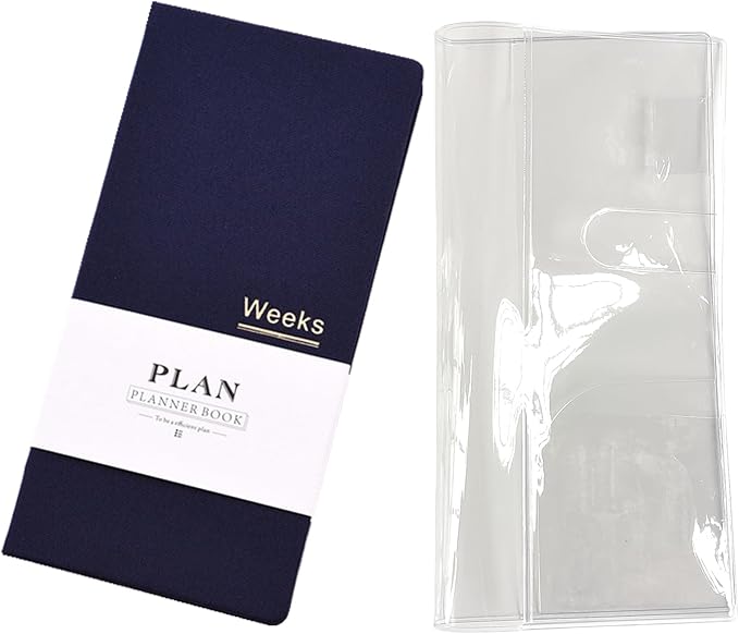 Undated Pocket Weekly Planner Schedule Organizer Agenda Year Month Week Plan A6 Notebooks (Blue with clear cover)