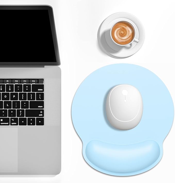 Dapesuom Ergonomic Mouse Pad with Wrist Support, Comfortable Memory Foam Wrist Rest for Easy Typing Pain Relief, Cute Computer Gaming Desktop Mouse Mat with Non-Slip Base for Laptop, Office, Sky Blue
