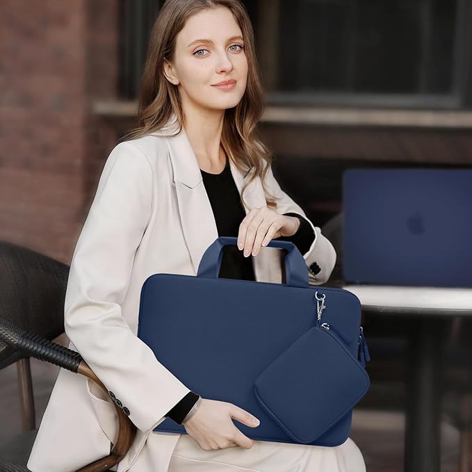 MOSISO Laptop Case 13.3 inch, 13-13.3 inch Laptop Sleeve Bag Compatible with MacBook Air/Pro 13 / Pro 14, HP Dell ASUS, Neoprene Carrying Computer Bag with Handle&Detachable Small Case, Navy Blue
