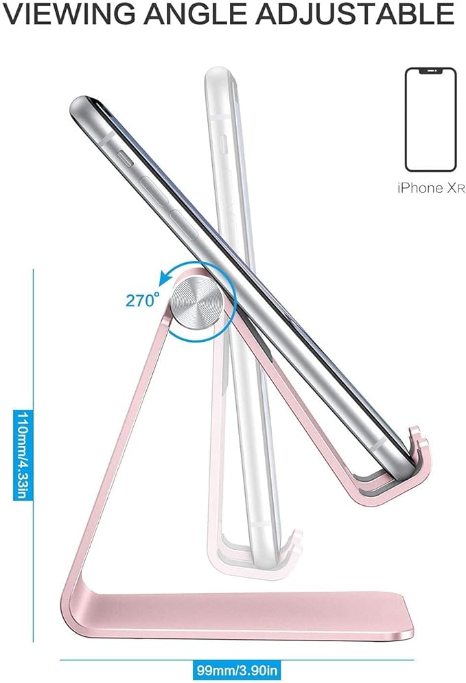 OMOTON Adjustable Cell Phone Stand, C2 Aluminum Desktop Phone Holder Dock Compatible with iPhone 15 14 13 Xs XR 8 Plus 7 6, Samsung Galaxy, Google Pixel, Android Phones, Rose Gold