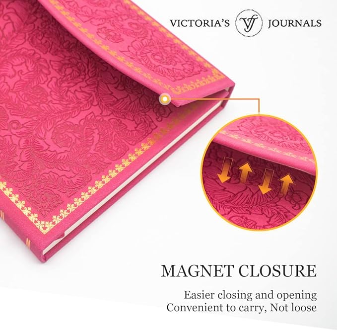 VICTORIA'S JOURNALS Magnet Journal, Carving Vintage Notebook Faux Leather Hard Cover Personal Diary Lined Pages Ribbon Bookmark, 8'' x 5.7''