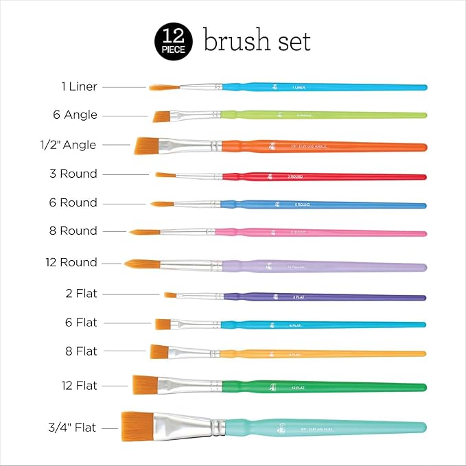 Apple Barrel Multi-Surface Acrylic Craft Paint and Brush Kit, Set of 36