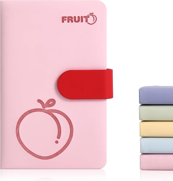 BOBO RABBIT Blank Journal Small Pocket Leather Notebook No Lines for Drawing Plain Sketch Book Cute Cartoon Fruit Peach Unlined Journal for Travel Work School, 200 Pages, 3.7"X5.9"