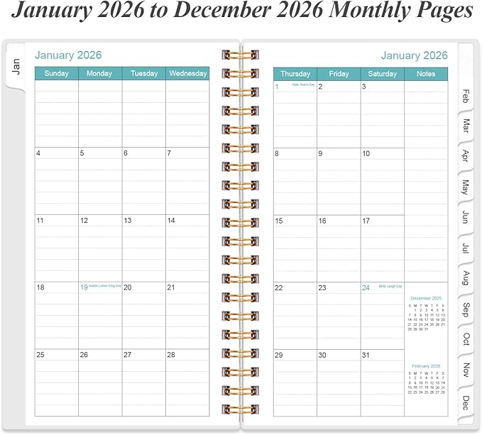 2026 Pocket Planner/Calendar - 2026 Planner from January 2026 - December 2026, Planner 2026 with 12 Tabs, Twin-Wire Binding, Inner Pocket, 3.75" x 6.75", Purple