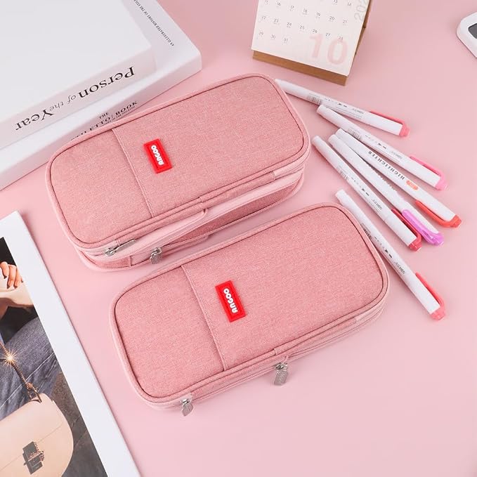 iSuperb Foldable Pencil Case Zipper Big Capacity Aesthetic Canvas Pencil Pouch Compartments Stationery Organizers Pen Bag for Kids Girls Boys Teen Child Student School Supplies (Lotus Pink1)