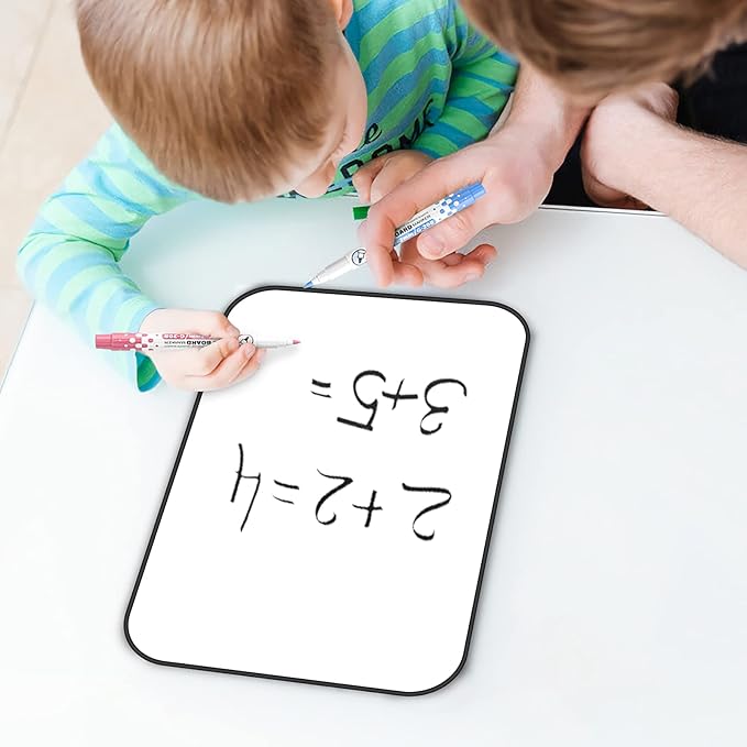Small Dry Erase White Board for Kids & Students, 12"x 8" Handheld Double-Sided Mini Writing Board | School Home Office Use | 2 Magnetic Marker Pens Included
