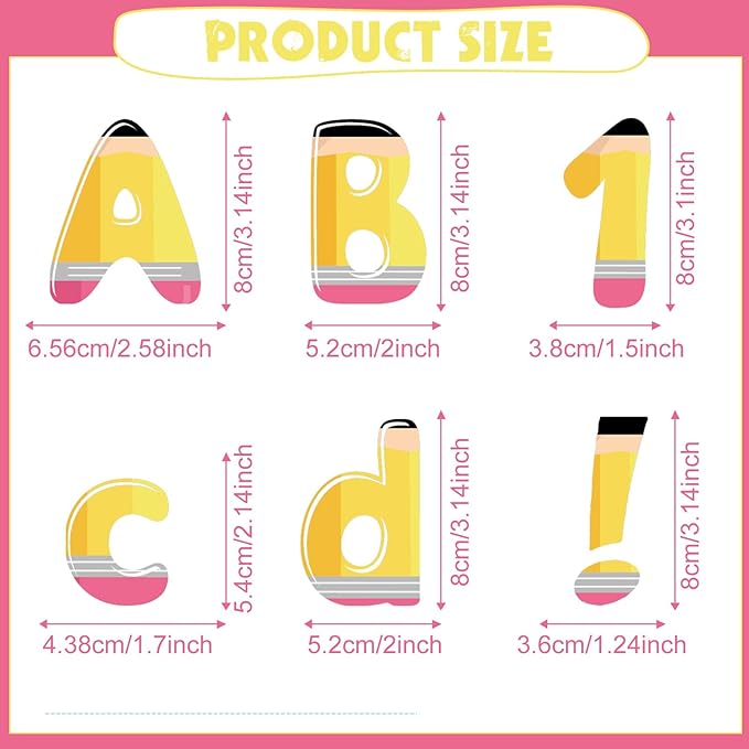 221 Pcs Pencil Bulletin Board Letters, Round Alphabet Number Punctuation Symbol Combo Letter Cutouts, Cute Yellow Classroom Decor for Summer School Classroom Chalkboard Poster Wall