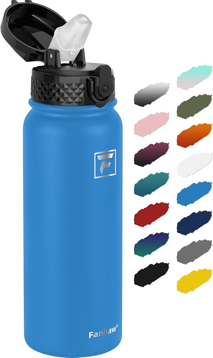 Fanhaw 20 Oz Kids Insulated Stainless Steel Water Bottle with Straw Lid, Leakproof & Anti-Dust Everyday Use Bottle for School, Women & Men, Back to School Essentials (Sky Blue)