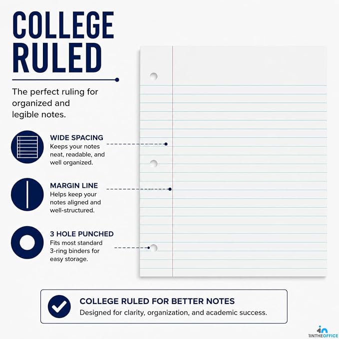 1InTheOffice Spiral Notebook College Ruled, 1-Subject Notebooks, Wirebound Spiral Notebook 8" x 10.5", 70 Sheets, Assorted Colors (6 Pack)