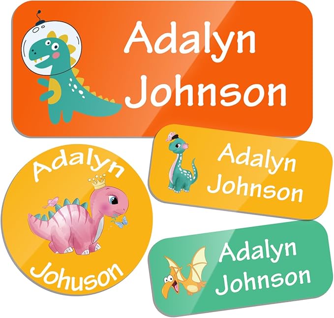 Custom Personalized Name Labels for Kids-(200-1000Labels) Waterproof Name Stickers Tags for School&Daycare,Clothing Tags,Washable&Durable Labels for Lunch Boxes, Bottles,Toys&GEA (Dinosaur)