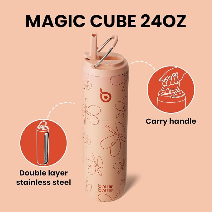 BOTTLE BOTTLE Insulated Water Bottle 24oz with Straw Lid and Handle Sports | for Travel Gym school,Stainless Steel Water Bottles,Double-Wall,Vacuum Metal,Leak Proof,BPA-Free