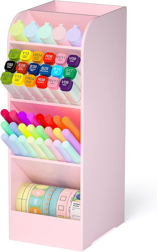 Asten Pen Holder, Pencil Holder for Desk, Pen Organizer for Office, School, Desktop, Large Capacity Pen Storage Organizer with 5 Compartment for Pens, Markers, Makeup Brush, Cosmetics (Pink, 1 Pack)