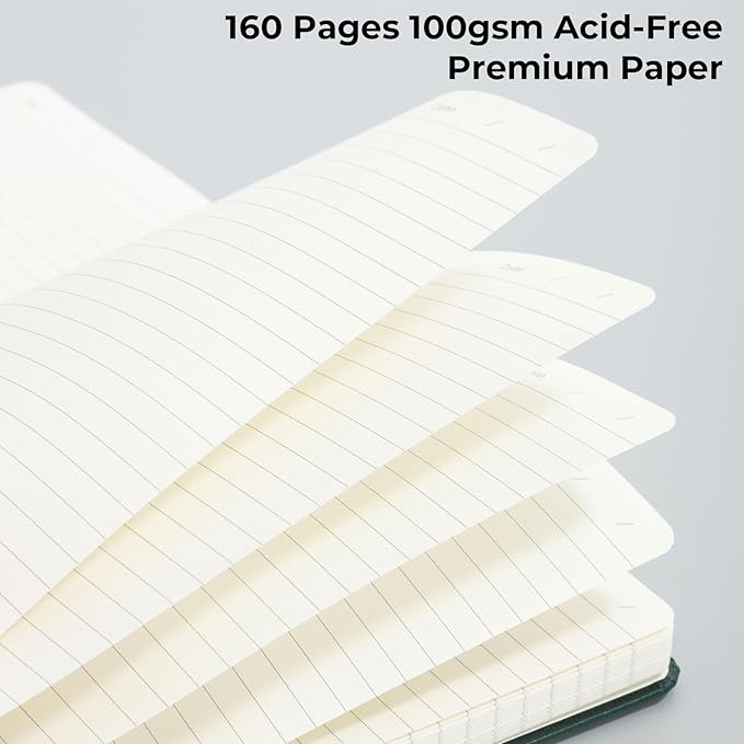 M&G Lined Journal Notebook, 160 Pages, A5 Medium Size 5.6" x 8" for Men Women, 100GSM Thick College Ruled Paper for Journaling, Writing, Work & Office, Leather Hardcover, Green