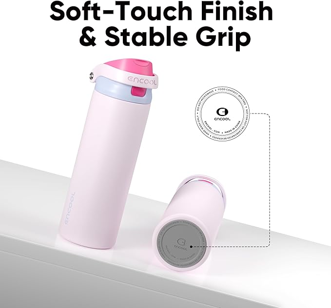 ENCOOL Leakproof Insulated Water Bottle with Straw Dual-Sip Water Bottle Bag-Safe Design for Work, Commute & Gym – Keeps Drinks Cold All Day, 24 oz, Lilac Purple
