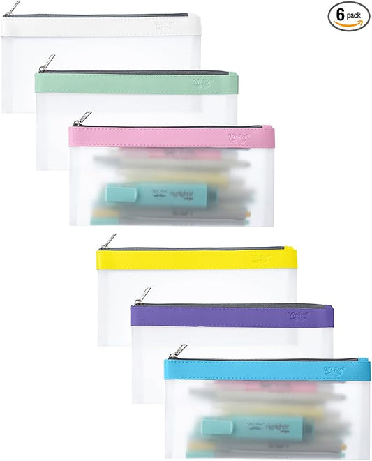 Mr. Pen- Clear Pencil Pouch, 8.50"x4.25", 6 Pack, Durable TPU Material, Medium Water-Resistant Pencil Bags with Smooth Zipper, Multipurpose Clear Pouch for Stationery, School, Office, Travel Supplies