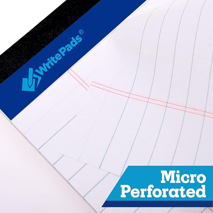WritePads Legal Pad, 8.5 x 11, Wide Ruled, White Paper, 48-Pack, 50 Sheets Per Pad, Micro-Perforated Notepad, Office Supplies Made in USA