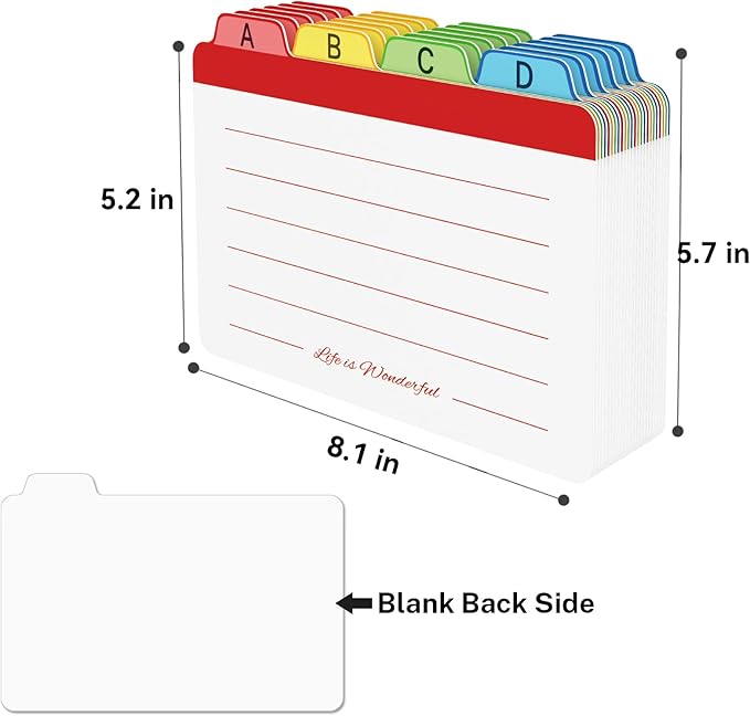 Neando 5 x 8 inches Index Card Dividers, Alphabetical Tabbed Index Cards Guides, Colored Note Cards, File and Recipe Guides with Alphabetical Tabs, Assorted Colors, 24 Counts, A-Z Guide