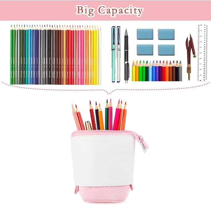 Oyachic Stand up Pencil Case Standing Pencil Holder Transformer Pencil Pouch Telescopic Pen Bag Cute Makeup Bag Cosmetic Organizer Bag Box for Women