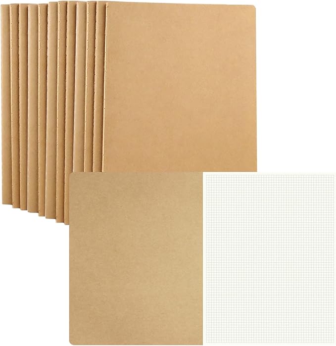 zmybcpack 12 Pack 8.5x11 inch Large Graph Paper Notebook Journals Bulk, Square Grid Paper Notebook for Travelers, College Students, Office - Subject Notebooks 60 Square Grid Pages/30 Sheets