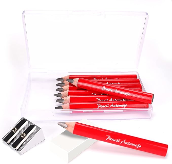 Suitable for 2-6 years old short triangle grip thick pencil 8 3.5-inch preschool children handwritten drawing mini wooden pencils (red, 5mm thick core) (Red)