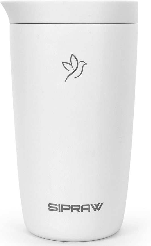 12oz Travel Coffee Mug Tumbler Insulated Stainless Steel Coffee Cup with Leakproof Lid for Hot and Cold Drinks BPA Free Reusable Mug Dishwasher Safe Cup Holder Friendly, White smoke