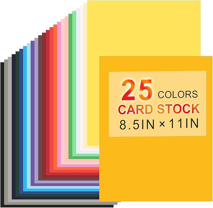 8.5" X 11" Colored Cardstock, 25 Colored Construction Paper Card Making Supplies, 180gsm/65lb Cardstock Printing Paper for Printer, Invitations, Scrapbooking, Diy Crafts, Decoration (25 Sheets)