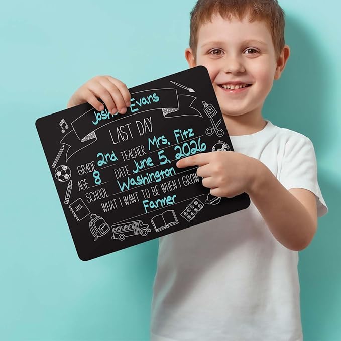 First and Last Day of School Icons Chalkboard Style Sign Set/Reusable Back to School Photo Props / 10" x 12" Elementary Grade Blackboard/Classroom Student Icon Art Signs